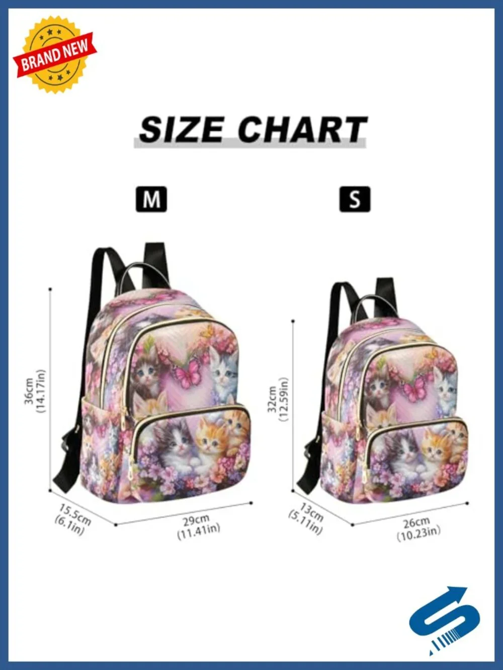 Cat Butterfly Fashion Backpack Women Travel Laptop Rucksack Polyester